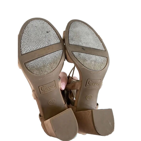 Circus by Sam Edelman Emelia Strappy Lace-up Heeled Sandals 9.5 Tan Faux Suede - Picture 7 of 8